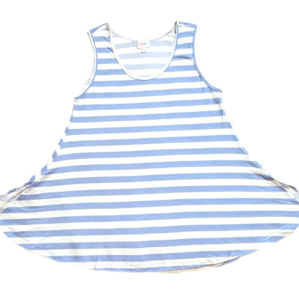 NEW LuLaRoe L Perfect Tank Sleeveless Top Shirt Blue White Stripe Swing Flowy
